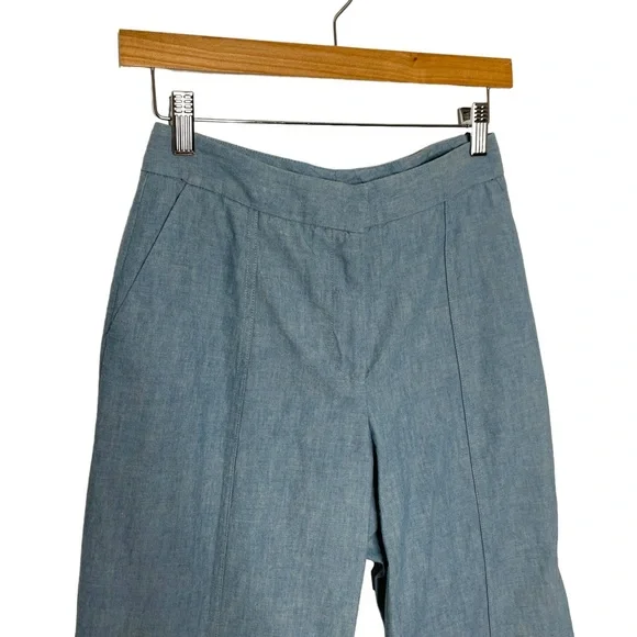 Hellessy | Wide Leg Flare Pants in Vintage Blue Chambray 4 - Picture 2 of 8